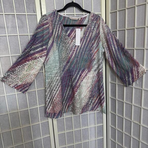 Soft Surroundings Boho Multi Mixed Print Geometric Knit Blouse Size M NWT - Picture 12 of 12